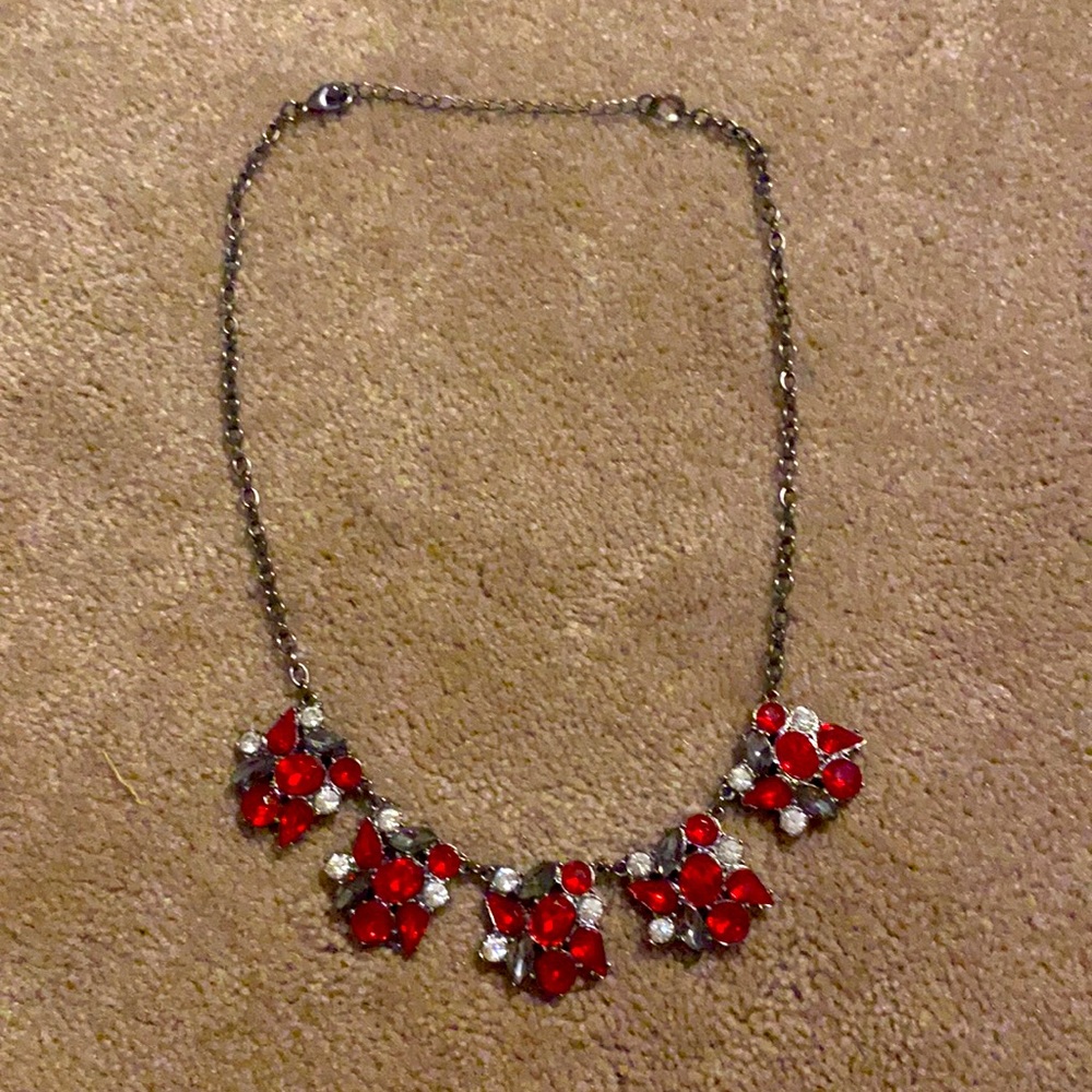 STEEL ALLOY Red & White Plastic Gem Necklace